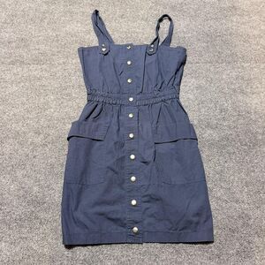 Heritage 1981 Dress Womens Small Navy Button Front Sundress Strappy Pockets